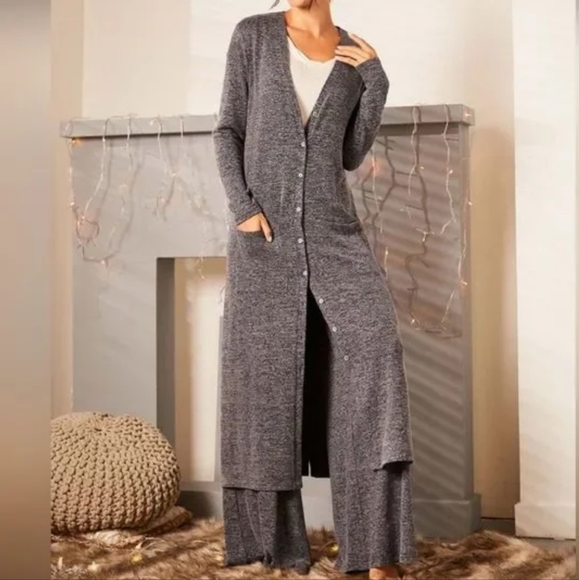 Suzanne Betro Heather Charcoal Marled Palazzo Pants - Picture 6 of 14